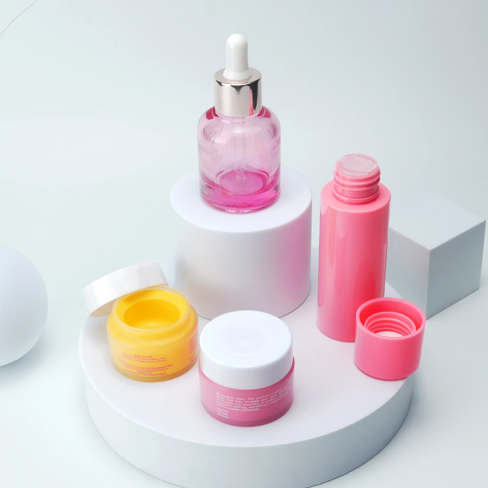 dropper bottle, cream jar, toner bottle